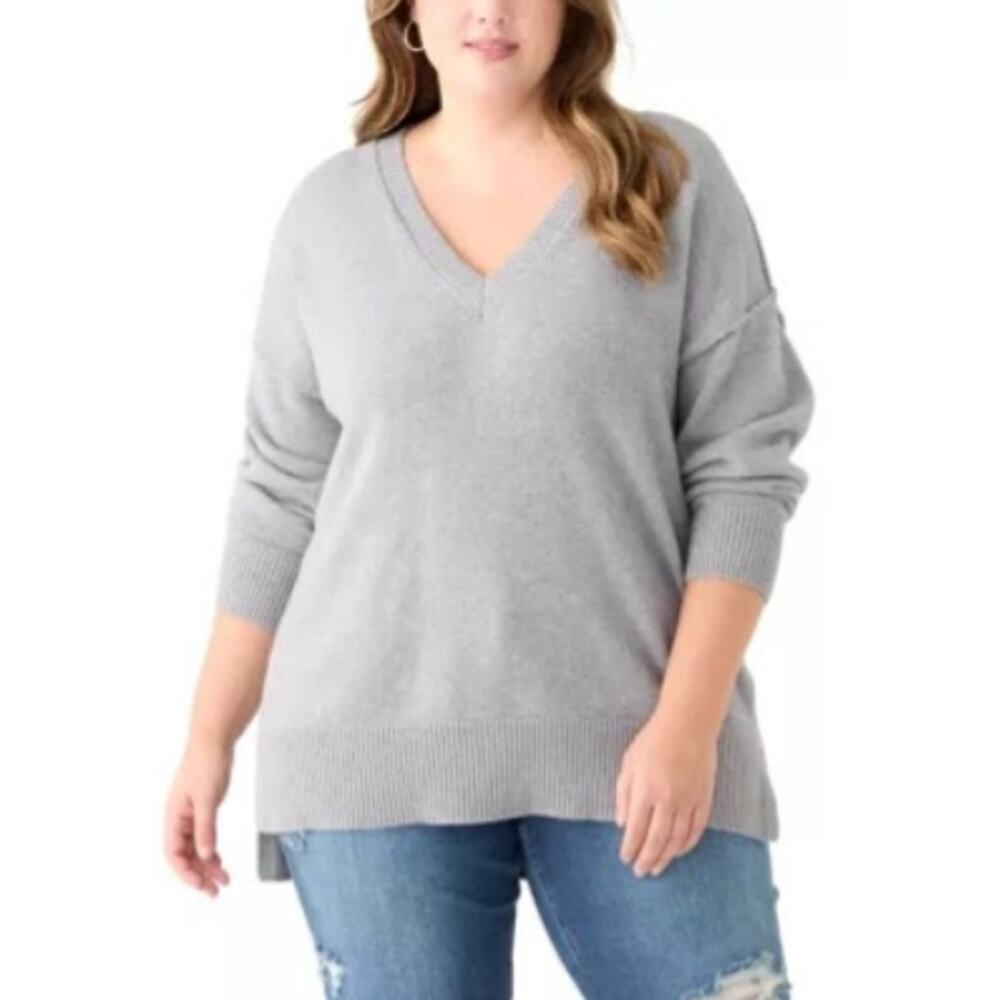 Adyson Parker Gray Speckled Knit V-Neck Sweater Tunic - Size 2X
